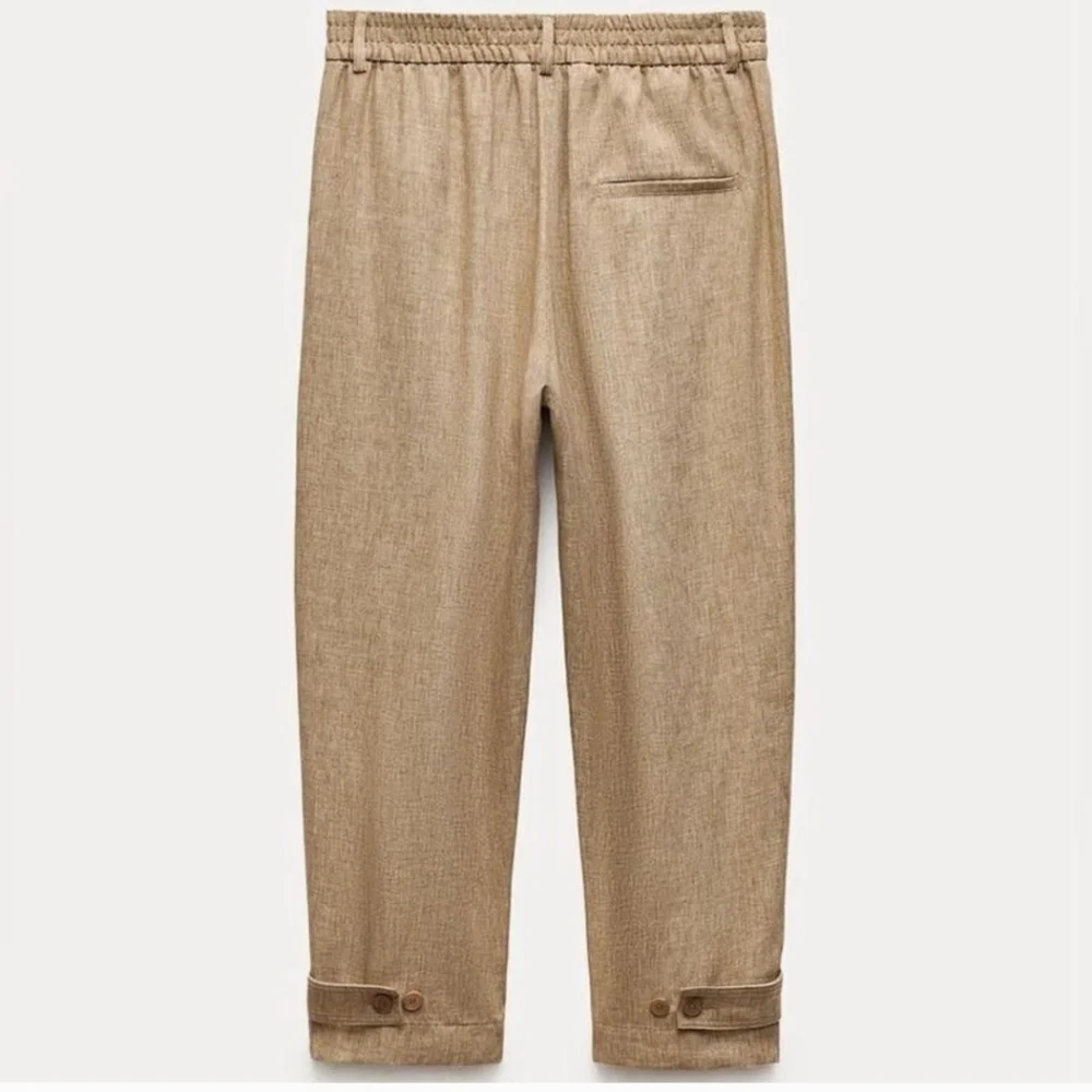 Zara ZW Collection Linen Blend Ankle Trousers NWT Taupe Beige XS